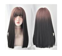 Wig Women's Long Ombre Pink Wig, Pink Women's Full Bangs Synthetic Wig 20 Inch, Suitable For Daily Party Use Hairwigs