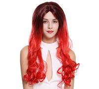 Wig Women's Long Sexy Middle Part Curly Lace Ombre Black Red