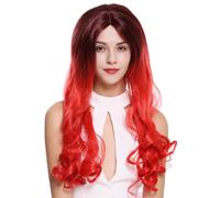 Wig Women's Long Sexy Middle Part Curly Lace Ombre Black Red