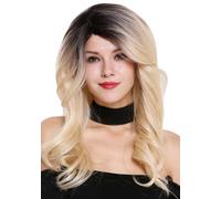 Wig Women's Long Wavy Parting Ombre Dark Brown Platinum Blonde RGF-5904
