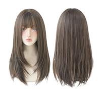 Wig, women's medium long hair, air bangs, broken hair, realistic and natural face trimming, full head cover, fluffy full head cover