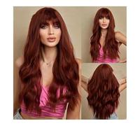 Wig Women's Middle and Long Hair Women's Group Daily Qi Bangs Sea King Red Wine Red Woven Chemical Fiber Hair Simulation Full Head Cover