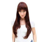 Wig Women's Reddish Brown Blonde Highlighted Long Pony Parted Straight 3111