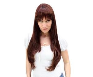 Wig Women's Reddish Brown Blonde Highlighted Long Pony Parted Straight 3111