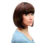 Wig Women's Short Bob Long Bob Pony Smooth Chestnut Brown Highlighted 7803