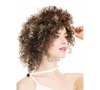 Wig Women's Short Voluminous Curly Wild Brown Blonde Highlighted