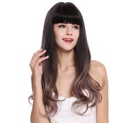 Wig Women's Wig Long Wavy Bangs Balayage Dark Brown Pink Cosplay H1800