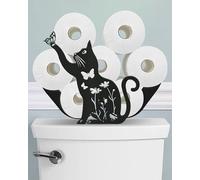 Wigag Metal Farmhouse Cat Toilet Paper Holder, Holds 8 Rolls, Matte Black Finish