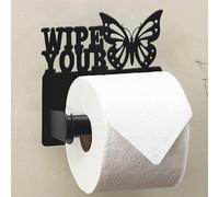 Wigag Metal Toilet Paper Holder, Wall Mounted, Matte Black, Butterfly Design, Mega Roll Compatible, Farmhouse Style