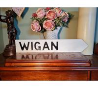 Wigan Aged Basic Old Style British Road Sign Lancashire Manchester