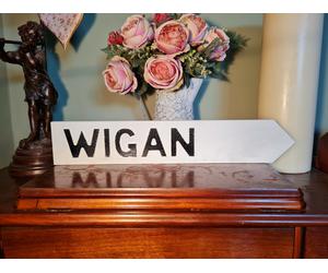 Wigan Aged Basic Old Style British Road Sign Lancashire Manchester