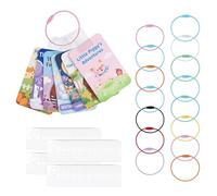 Wigearss Yoto Card Holder, 200 Self-Adhesive Hanging Tabs with 15 Rings | Yoto Card Ring Set in 15 Colours, Clear 3.2 x 2.2 cm PET Hanging Tabs, 5 cm Twist-Lock Loops, No Hole Punching
