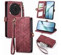 Wigento Book-Style Wallet Case with Strap for Nothing Phone 3a Pro Geometric Design Faux Leather Red