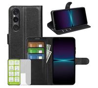 Wigento Book Wallet Case for Sony Xperia 1 VII Faux Leather Black + 9H Hard Glass