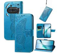 Wigento Faux Leather Wallet Case for Nothing Phone 3a Butterfly Design Blue