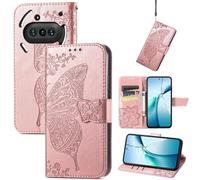 Wigento Faux Leather Wallet Case for Nothing Phone 3a Butterfly Design Pink