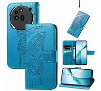 Wigento Faux Leather Wallet Case for Nothing Phone 3a Pro with Butterfly Design Blue
