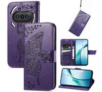 Wigento Faux Leather Wallet Case for Nothing Phone 3a Purple Butterfly Design