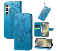 Wigento Faux Leather Wallet Case for Samsung Galaxy S25 FE 5G Butterfly Design Blue