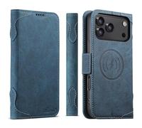 Wigento Flip Case for Apple iPhone 17 Pro, Compatible with MagSafe, Wallet Function, Stand Function, Shockproof, Faux Leather Mobile Phone Case (Blue)