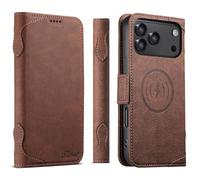 Wigento Flip Case for Apple iPhone 17 Pro Max, Compatible with MagSafe, Wallet Function, Stand Function, Shockproof, Faux Leather Mobile Phone Case (Brown)