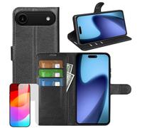 Wigento For Apple iPhone 17 Air Faux Leather Book Wallet Case Black + 9H Hard Glass