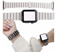 Wigento For Apple Watch Series 9 8 7 41/6 SE 5 4 40/3 2 1 38 mm Deluxe Ceramic/Steel Replacement Strap White/Rose Gold Smart Watch