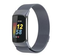 Wigento For Fitbit Charge 6/5 Metal Steel Mesh Bracelet with Magnetic Closure Grey