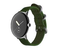 Wigento For Google Pixel Watch 1 + 2 Woven Nylon Style Strap with Steel Buckle Army Green/Silver Smart Watch