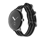 Wigento For Google Pixel Watch 1 + 2 Woven Nylon Style Strap with Steel Buckle Black/Grey/Silver Smart Watch