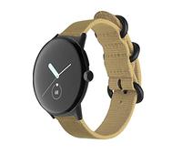 Wigento For Google Pixel Watch 1 + 2 Woven Nylon Style Strap with Steel Buckle Khaki/Black Smart Watch