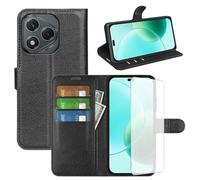 Wigento For Honor 400 Lite Faux Leather Book Wallet Mobile Phone Case Black + 9H Hard Glass