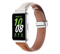 Wigento For Samsung Galaxy Fit 3 Slim Leather Wristband Litchi Texture Magnetic Buckle White/Brown