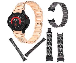 Wigento For Samsung Galaxy Watch 6/5/4 40 44mm/Watch 5 Pro 45mm/Watch 6/4 Classic 43 47mm/42 46mm Deluxe Replacement Strap Diamond Rose Gold Stainless Steel Smart Watch