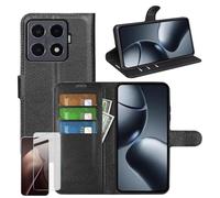 Wigento For Xiaomi 15T Pro Faux Leather Book Wallet Case Black + 9H Hard Protection Glass