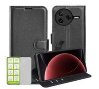 Wigento For Xiaomi Poco F7 Pro Faux Leather Book Wallet Mobile Phone Case Black + 9H Hard Glass