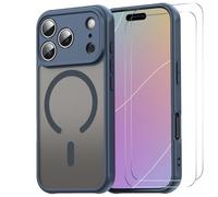 Wigento Magnetic Mobile Phone Case + 2 x Protective Glass for Apple iPhone | MagSafe compatible, full cover set, exact camera protection, matte back, TPU frame, PC back cover,