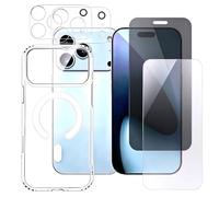 Wigento Magnetic Mobile Phone Case + 2 x Protective Glass for Apple iPhone | MagSafe compatible, full cover set, exact camera protection, matte back, TPU frame, PC back cover,