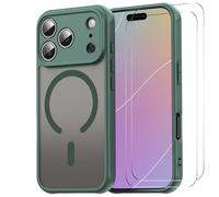 Wigento Magnetic Mobile Phone Case + 2 x Protective Glass for Apple iPhone | MagSafe compatible, full cover set, exact camera protection, matte back, TPU frame, PC back cover
