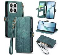 Wigento Mobile Phone Case Wallet Flip Case for Xiaomi 17 Geometric Faux Leather Zip Green