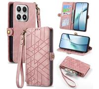 Wigento Mobile Phone Case Wallet Flip Case for Xiaomi 17 Geometric Faux Leather Zipper Pink