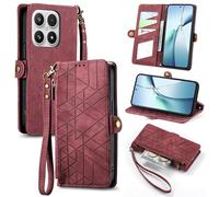 Wigento Mobile Phone Case Wallet Flip Case for Xiaomi 17 Geometric Faux Leather Zipper Red