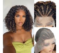 WIGER Braided Wigs for Black Women Glueless Knotless Boxless Braids Hair Wig with Baby Hair Highlighted Blonde Curly Bob Full Lace Front Wig 33 x 10 cm Transparent