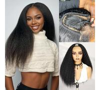 WIGER Kinky Straight U Part Wigs Human Hair Half Wig 1B Glueless Thin Leave Out Curly Hair 200% Density 22 Inch Kinky Curly Clip in Wigs for Black Women Wear and Go Wig