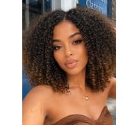 WIGER Short Bob Lace Front Wigs Middle Part Wigs Pre Plucked Curly 13x4x1 T Lace Part Wigs Ombre Brown Afro Kinky Curly Wigs Synthetic Curly Wig for African American women