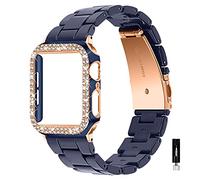 WIGERLON Compatible with Apple Watch Strap Resin with Case, Bling 38mm 40mm 42mm 44mm, iwtatch Straps for Women Compatible with Apple Watch Series 6 5 4 3 2 1 SE, blue, 44MM, Modern