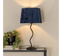 ValueLights | Black Metal Wavy Stem Table Lamp with Navy Blue Velvet Scallop Shade Living Room Bedroom Light | Table Lamps, Home Décor & Improvement Essential | Included LED Bulb