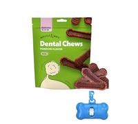 Wiggles & Wags Dental Chews, Pumpkin Flavor, Medium Dogs 26-50 lbs, 12 oz with Bone Shaped Dispenser & Roll