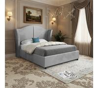 Wiggonholt Curved Winged Upholstered Grey Soft Velvet Bed Frame