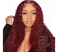 Wighottie 99j Deep Wave Lace Front Wig Human Hair Glueless Pre Cut 5x5 HD Lace Closure Curly 180% Density Lace Front Wig for Black Women